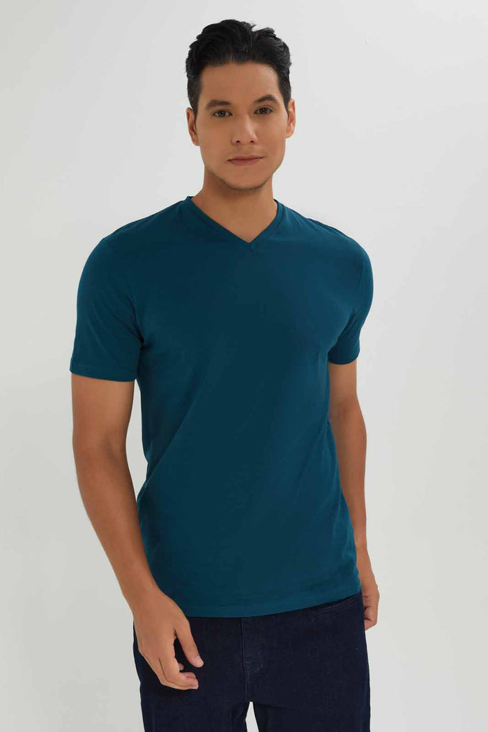 Redtag-Men-Teal-V-Neck-T-Shirt-Category:T-Shirts,-Colour:Teal,-Deals:New-In,-Dept:Menswear,-Filter:Men's-Clothing,-Men-T-Shirts,-New-In-Men-APL,-Non-Sale,-S23A,-Section:Men,-TBL-Men's-