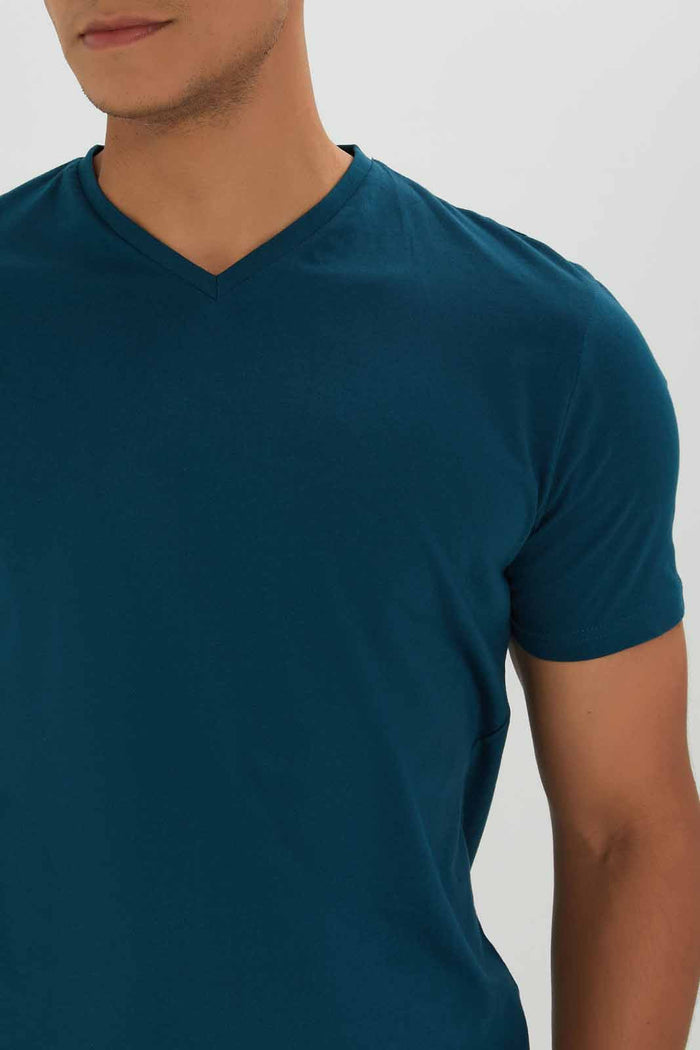 Redtag-Men-Teal-V-Neck-T-Shirt-Category:T-Shirts,-Colour:Teal,-Deals:New-In,-Dept:Menswear,-Filter:Men's-Clothing,-Men-T-Shirts,-New-In-Men-APL,-Non-Sale,-S23A,-Section:Men,-TBL-Men's-