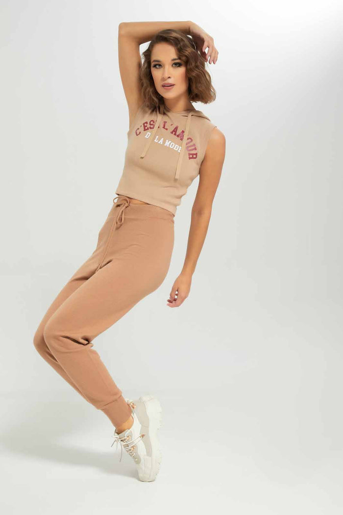 Redtag-Women-Sand-Knitted-Jogger-Category:Trousers,-Colour:Sand,-Deals:New-In,-Dept:Ladieswear,-Filter:Women's-Clothing,-LDC,-LDC-Trousers,-New-In-LDC-APL,-Non-Sale,-S23A,-Section:Women,-TBL-Women's-