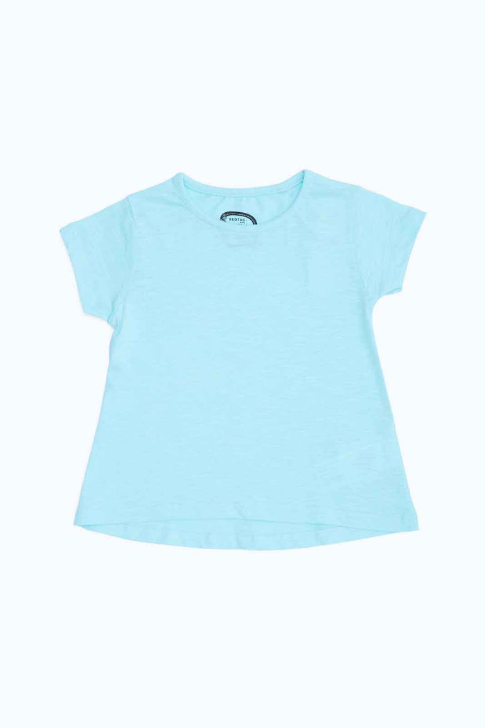 Redtag-Girls-Turquoise-Slub-Solid-T-Shirt-Category:T-Shirts,-Colour:Blue,-Deals:New-In,-Dept:Girls,-Filter:Infant-Girls-(3-to-24-Mths),-ING-T-Shirts,-New-In-ING-APL,-Non-Sale,-S23B,-Section:Girls-(0-to-14Yrs),-TBL-Infant-Girls-3 to 24 Months