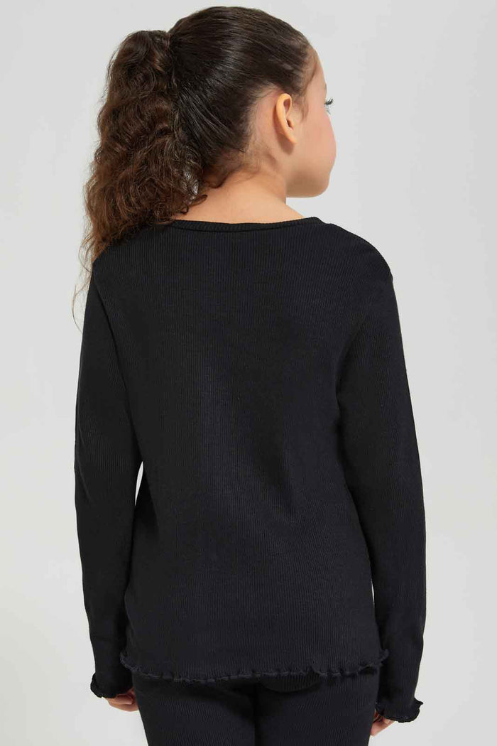 Redtag-Girls-Black-Rib-Tee-Category:T-Shirts,-Colour:Black,-Deals:New-In,-Dept:Girls,-Filter:Girls-(2-to-8-Yrs),-GIR-T-Shirts,-New-In-GIR-APL,-Non-Sale,-S23A,-Section:Girls-(0-to-14Yrs),-TBL-Girls-2 to 8 Years
