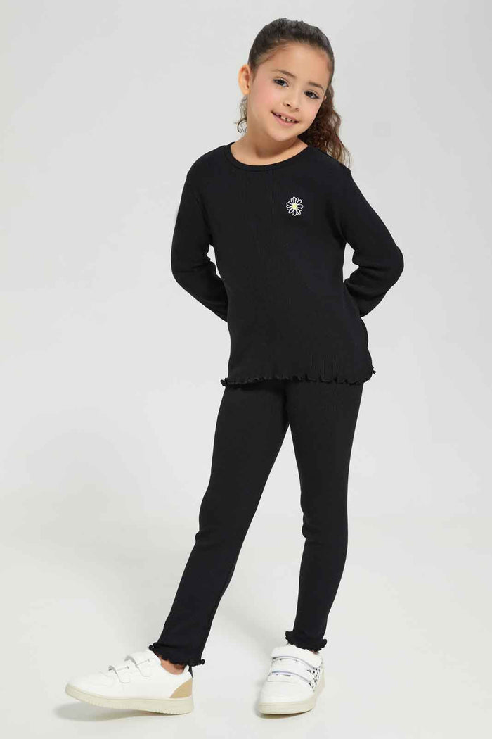 Redtag-Girls-Black-Rib-Tee-Category:T-Shirts,-Colour:Black,-Deals:New-In,-Dept:Girls,-Filter:Girls-(2-to-8-Yrs),-GIR-T-Shirts,-New-In-GIR-APL,-Non-Sale,-S23A,-Section:Girls-(0-to-14Yrs),-TBL-Girls-2 to 8 Years