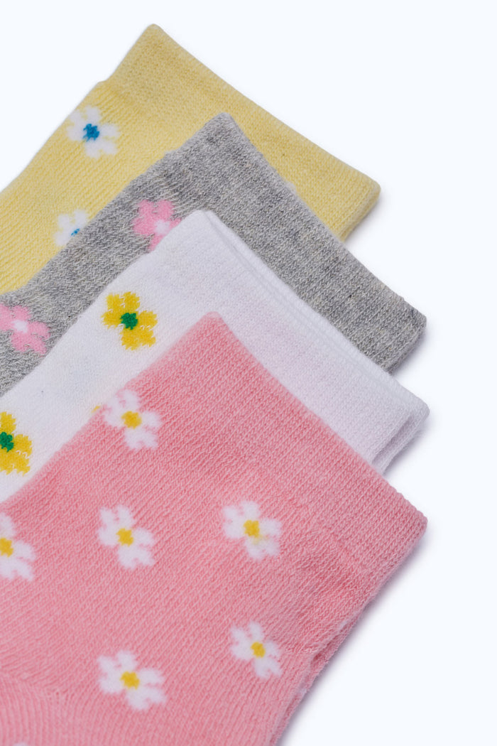 Redtag-4-Pc-Pack-Ankle-Length-Socks---Assorted-Flower-Design-365,-Category:Socks,-Colour:Assorted,-Deals:New-In,-Filter:Girls-(2-to-8-Yrs),-GIR-Socks,-H1:KWR,-H2:GIR,-H3:HOS,-H4:SKS,-New-In-GIR,-Non-Sale,-ProductType:Full-Length-Socks,-Season:365365,-Section:Girls-(0-to-14Yrs)-Girls-2 to 8 Years