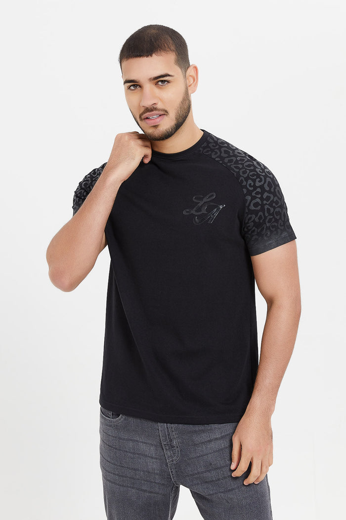 Redtag-Black-Reglan-T-Shirt-Category:T-Shirts,-Colour:Black,-Deals:New-In,-Filter:Men's-Clothing,-H1:MWR,-H2:GEN,-H3:TSH,-H4:TSH,-Men-T-Shirts,-New-In-Men,-Non-Sale,-ProductType:Graphic-T-Shirts,-S23E,-Season:S23E,-Section:Men-Men's-
