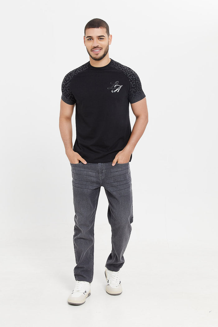 Redtag-Black-Reglan-T-Shirt-Category:T-Shirts,-Colour:Black,-Deals:New-In,-Filter:Men's-Clothing,-H1:MWR,-H2:GEN,-H3:TSH,-H4:TSH,-Men-T-Shirts,-New-In-Men,-Non-Sale,-ProductType:Graphic-T-Shirts,-S23E,-Season:S23E,-Section:Men-Men's-