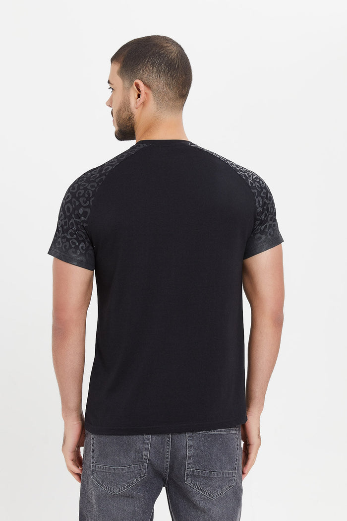 Redtag-Black-Reglan-T-Shirt-Category:T-Shirts,-Colour:Black,-Deals:New-In,-Filter:Men's-Clothing,-H1:MWR,-H2:GEN,-H3:TSH,-H4:TSH,-Men-T-Shirts,-New-In-Men,-Non-Sale,-ProductType:Graphic-T-Shirts,-S23E,-Season:S23E,-Section:Men-Men's-